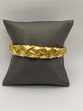 Vintage Erwin Pearl Thick Braided Gold-Tone Cuff Bracelet Statement 90s Runway